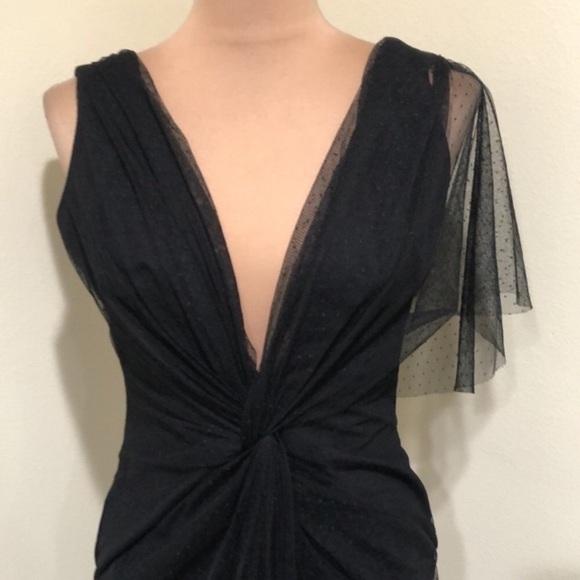 Katie May Olivia Formal Dress Size Small Black Swiss Dot Mesh Plunge Neck - Picture 3 of 14